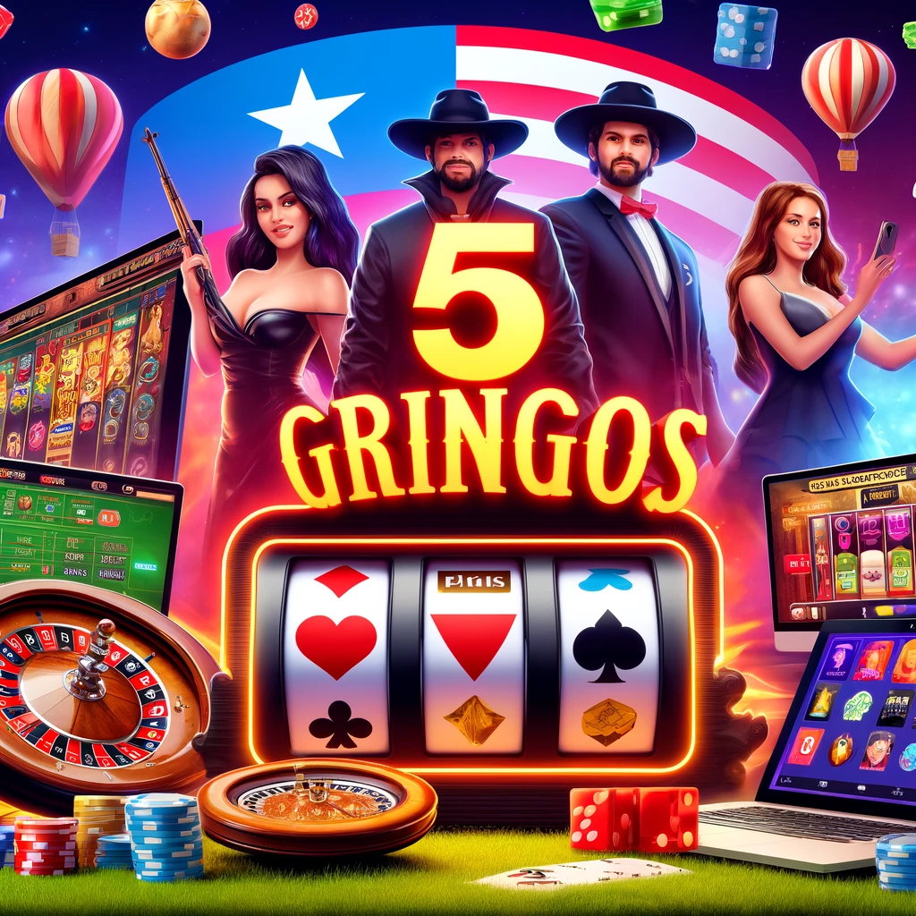 Colorful scene showing various games available at 5gringos online casino.